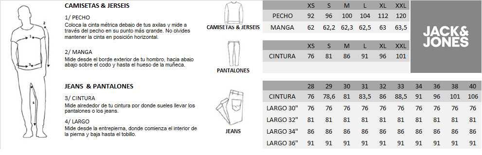 guía de tallas jack jones adulto