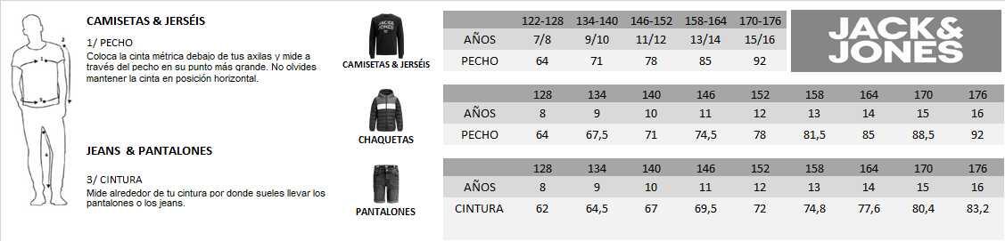 guía de tallas jack jones junior