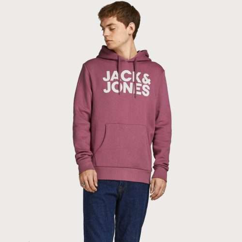 Sudadera con capucha y logo en la parte delantera, de la marca Jack & Jones, en color Howthorn Rose