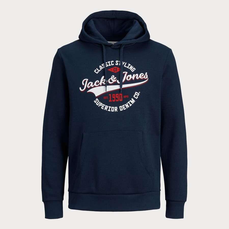 Sudadera con capucha y bolsillo tipo canguro, de la marca Jack & Jones. En color Navy Blazer