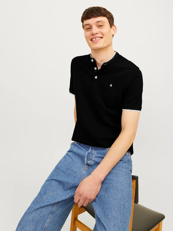 Polo hombre manga corta cuello mao Jack&Jones - 12199711 Negro (Black)4 Polo hombre manga corta cuello mao Jack&Jones - 12199711 Negro (Black)