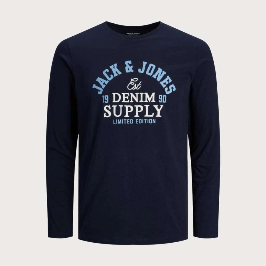 Camiseta de manga larga y cuello redondo, de la marca Jack&Jones en color azul.