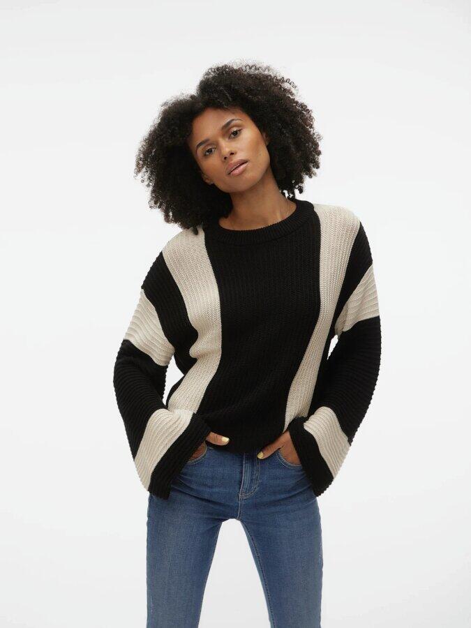Jersey mujer rayas verticales Vero Moda en negro y crudo cuello redondo 10296585