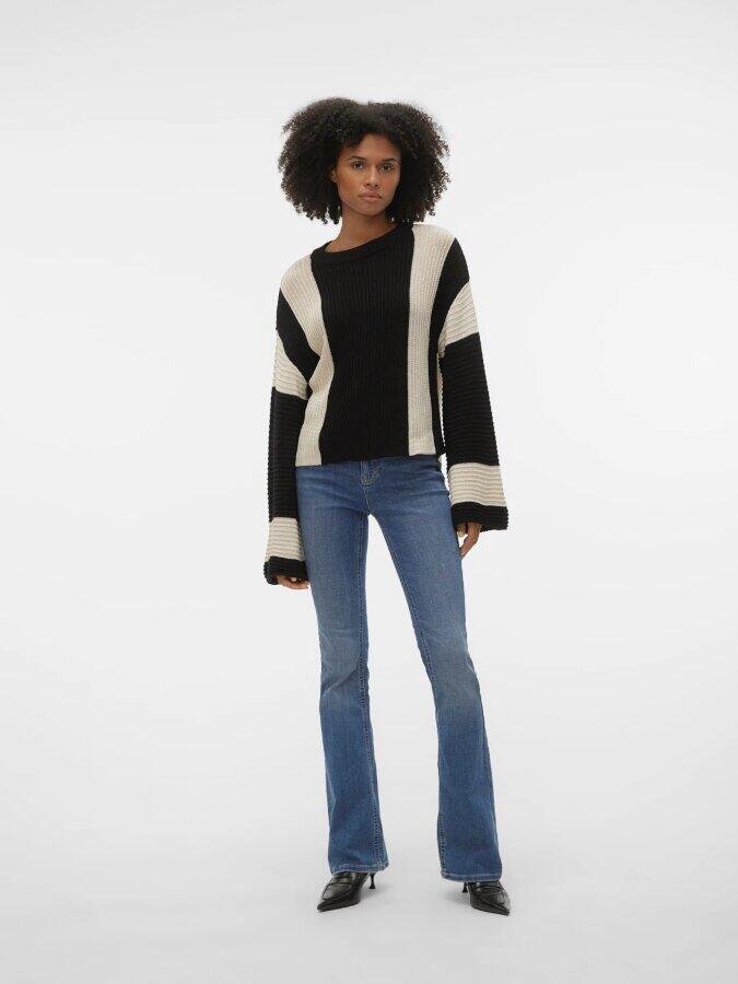 Jersey mujer rayas verticales Vero Moda en negro y crudo cuello redondo