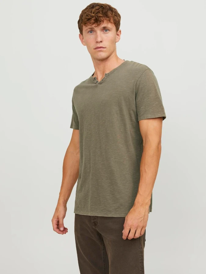 Camiseta Esplit hombre manga corta Jack&Jones 12164972 verde kaki (dusky green)