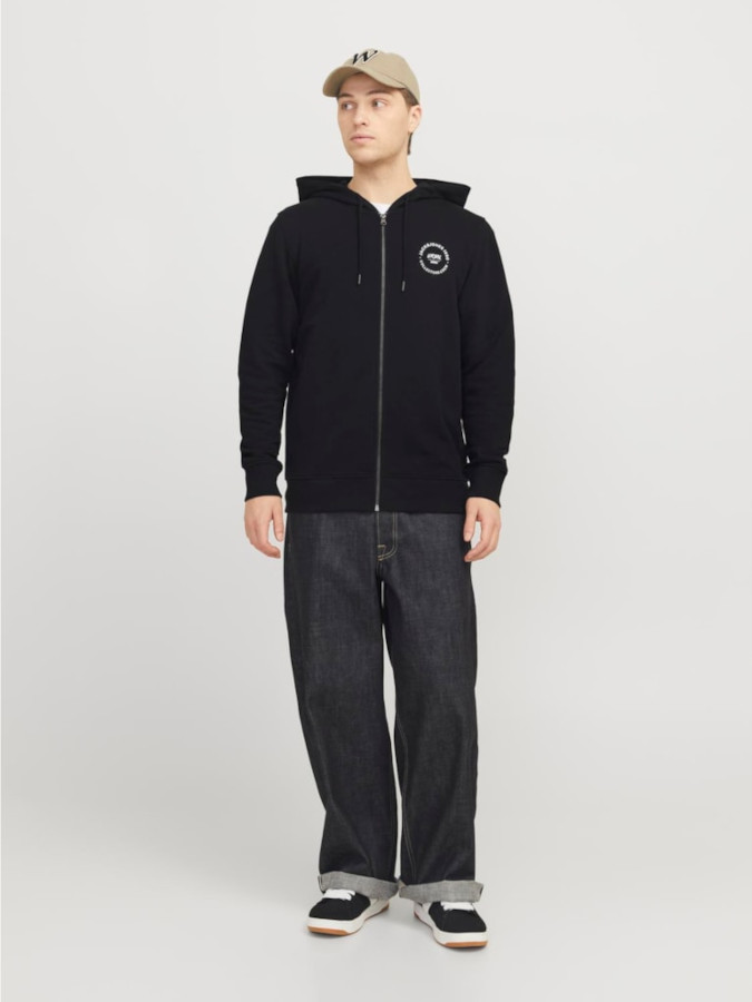 Sudadera con cremallera Jack & Jones - 12269366 Simon, en color negro (black) Sudadera con cremallera Jack & Jones - 12269366 Simon, en color negro (black)