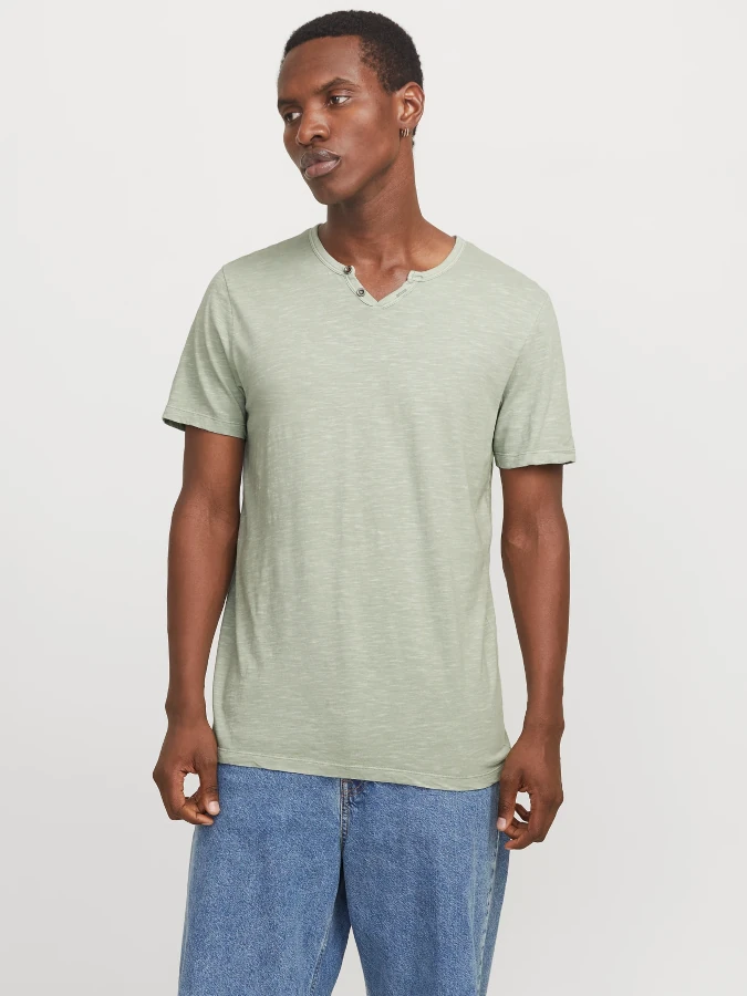 Camiseta cuello pico Jack&Jones Split 12164972 verde (iceberg green)