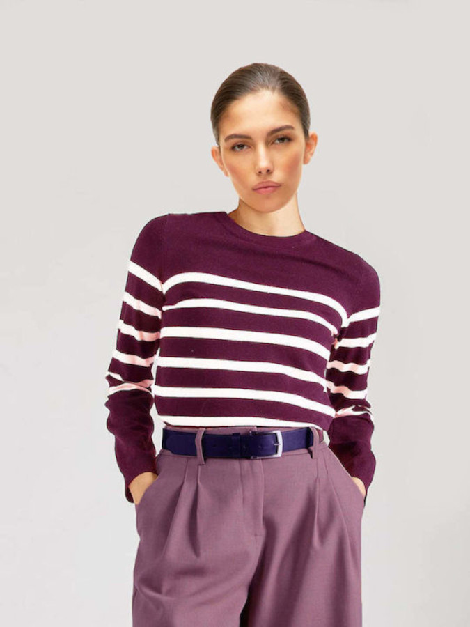 Vero Moda Pull Over 10309324 Burdeos con Rallas Blancas 3