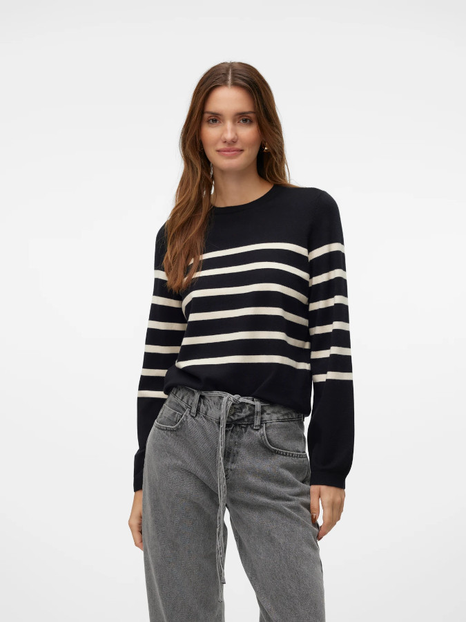 Vero Moda Pull Over 10309324 Negro con Rallas Blancas (1)