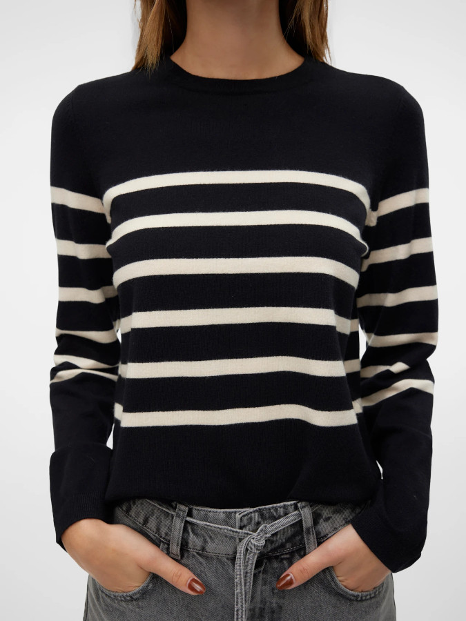 Vero Moda Pull Over 10309324 Negro con Rallas Blancas (1)