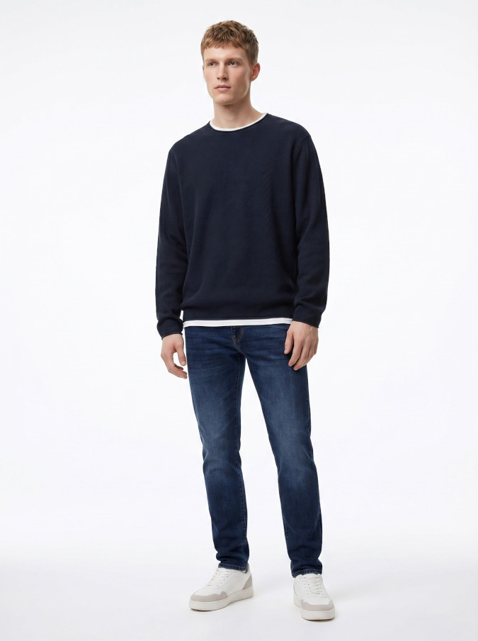 Jersey para hombre de la marca Tiffosi, modelo Alabastro1 en color azul marino. Jersey de cuello redondo.